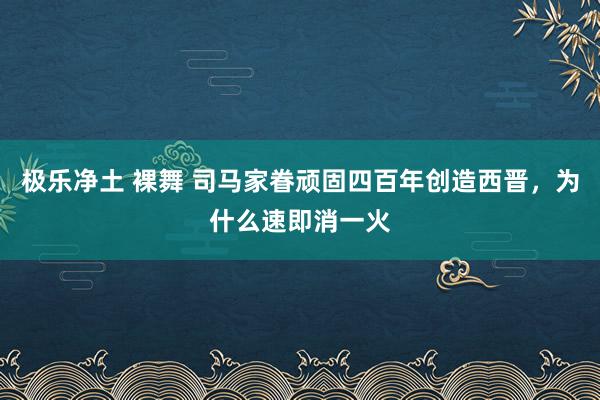 极乐净土 裸舞 司马家眷顽固四百年创造西晋，为什么速即消一火