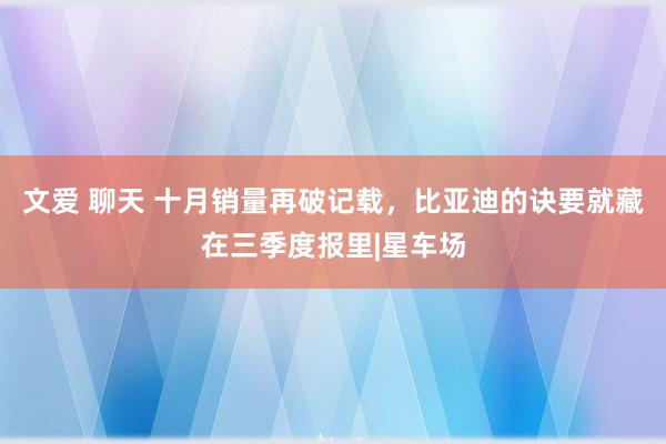 文爱 聊天 十月销量再破记载，比亚迪的诀要就藏在三季度报里|星车场