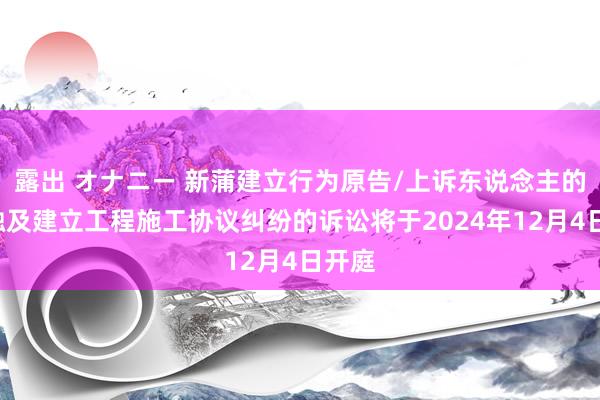 露出 オナニー 新蒲建立行为原告/上诉东说念主的1起触及建立工程施工协议纠纷的诉讼将于2024年12月4日开庭