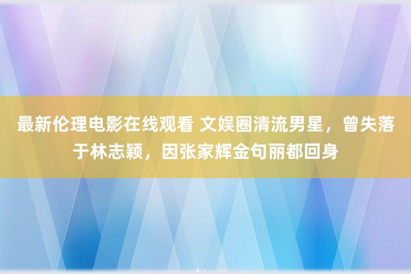 最新伦理电影在线观看 文娱圈清流男星，曾失落于林志颖，因张家辉金句丽都回身