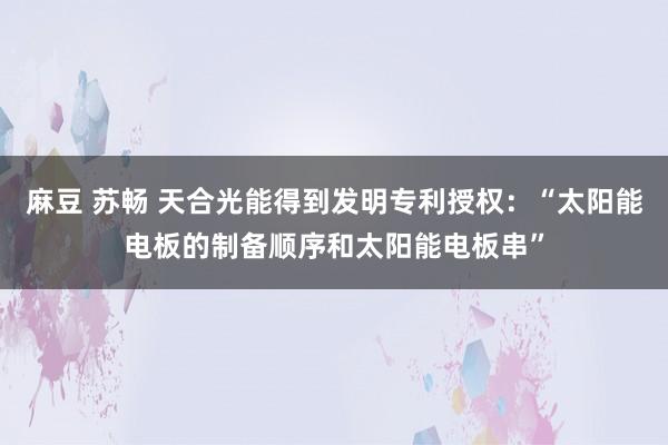 麻豆 苏畅 天合光能得到发明专利授权：“太阳能电板的制备顺序和太阳能电板串”