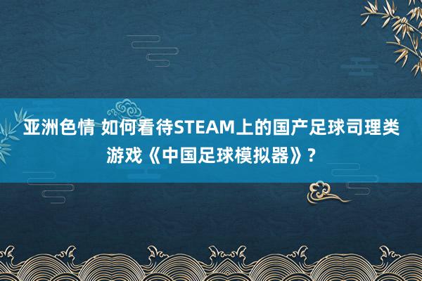 亚洲色情 如何看待STEAM上的国产足球司理类游戏《中国足球模拟器》?