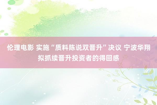 伦理电影 实施“质料陈说双晋升”决议 宁波华翔拟抓续晋升投资者的得回感