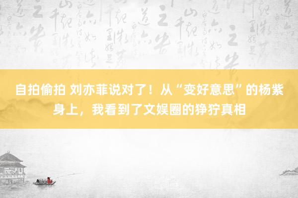 自拍偷拍 刘亦菲说对了！从“变好意思”的杨紫身上，我看到了文娱圈的狰狞真相